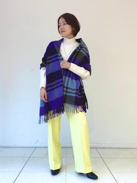 「Joshua Ellis（ジョシュアエリス）の一部別注＜Joshua Ellis（ジョシュア エリス）＞BLACKWATCH ストール†◆（ストール/ショール）」を使った、HONOMIさん（レディース・159cm）の秋コーディネート