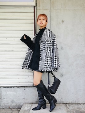 「レザースカート」｜「アイテム（ノーカラージャケット）」を使った、SLY officialさん（レディース・156cm）の秋コーディネート