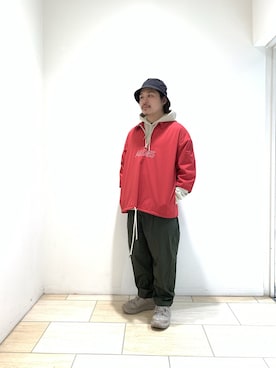 「POLeR（ポーラー）のアイテム（ハット）」を使った、伊藤さん（メンズ・165cm）の春コーディネート