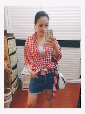 「MK MICHEL KLEIN（エムケーミッシェルクラン）のアイテム（ショルダーバッグ、ホワイト系）」を使った、athena*何静さん（レディース・163cm）の夏コーディネート