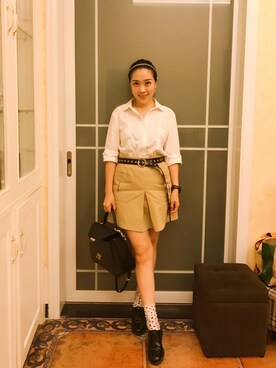 「CHARLES & KEITH（チャールズ & キース）のアイテム（ショルダーバッグ、ブラック系）」を使った、athena*何静さん（レディース・163cm）の夏コーディネート