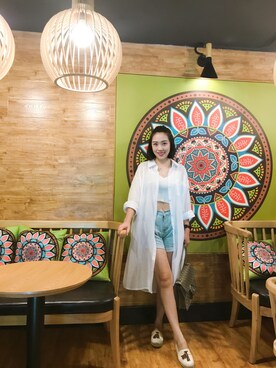 「GUCCI（グッチ）のアイテム（ショルダーバッグ、ブラウン系）」を使った、athena*何静さん（レディース・163cm）の夏コーディネート