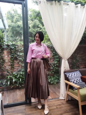 「GUCCI（グッチ）のアイテム（ショルダーバッグ、ブラウン系）」を使った、athena*何静さん（レディース・163cm）の夏コーディネート