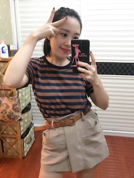 「NOのアイテム（Tシャツ/カットソー、ブラウン系）」を使った、athena*何静さん（レディース・163cm）の夏コーディネート