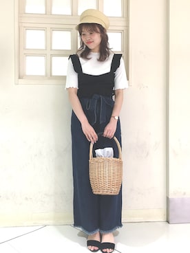 「LOWRYS FARM（ローリーズファーム）のブレードキャスケット　760902 （キャスケット）」を使った、Rionaさん（レディース・154cm）の夏コーディネート