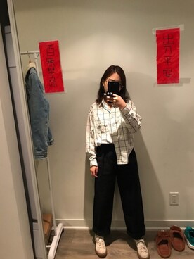 「MUJI」｜「アイテム（デニムジャケット）」を使った、Kumalkuさん（レディース・160cm）の春コーディネート
