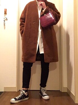 「JEANASIS（ジーナシス）のアイテム（ノーカラージャケット）」を使った、andyさん（レディース・163cm）の冬コーディネート