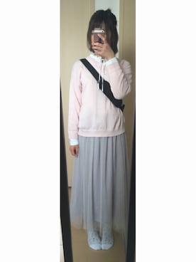 「Samansa Mos2（サマンサ モスモス）のクルーネックプルオーバー（ニット/セーター、ピンク系）」を使った、ひーーさん（レディース・157cm）の春コーディネート