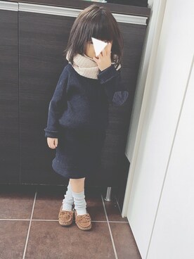 「リブニット」｜「アイテム（モカシン/デッキシューズ）」を使った、hiiiiさん（キッズ・100cm）の冬コーディネート
