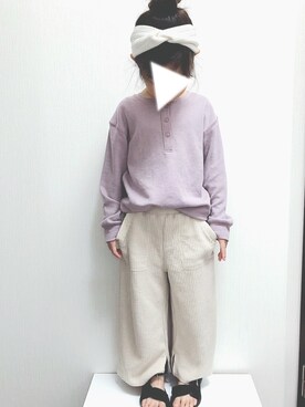 「CIAOPANIC TYPY（チャオパニックティピー）の【ママとおそろい】サーマルスリットパンツ（その他パンツ）」を使った、hiiiiさん（キッズ・110cm）の春コーディネート