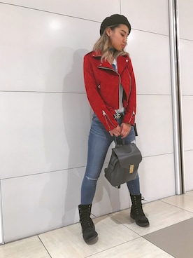 「LOVE」｜「アイテム（ジャケット/アウター）」を使った、小川春香さん（レディース・154cm）の冬コーディネート
