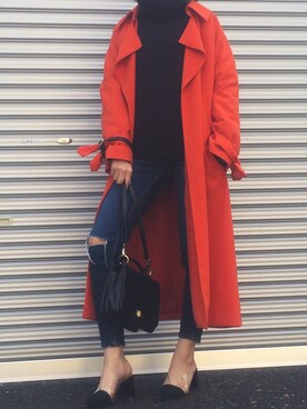 「H&M（エイチ・アンド・エム）のアイテム（チェスターコート）」を使った、Mikoさん（レディース・160cm）の秋コーディネート