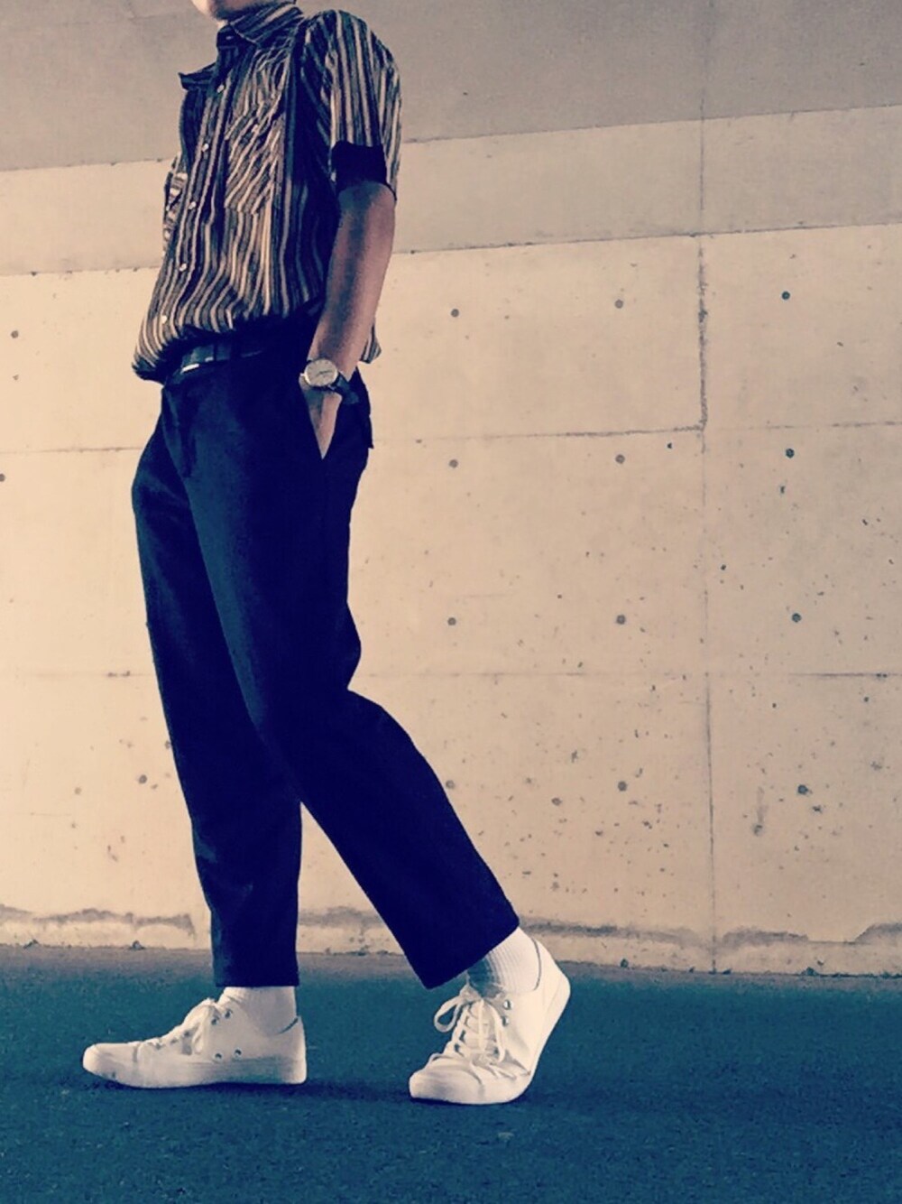 「usedのアイテム（シャツ/ブラウス、ブラック系）」を使った、Ryogaさん（メンズ・170cm）の夏コーディネートの1枚目の写真