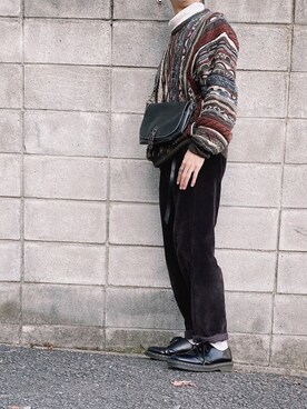 「古着のアイテム（パンツ、ブラウン系）」を使った、タケル さん（メンズ・170cm）の冬コーディネート