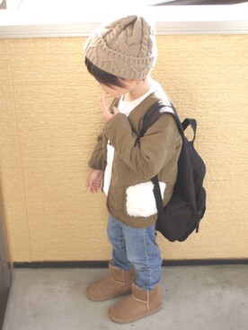 「西松屋（ニシマツヤ）のアイテム（ブルゾン）」を使った、eitoさん（キッズ・110cm）の冬コーディネート