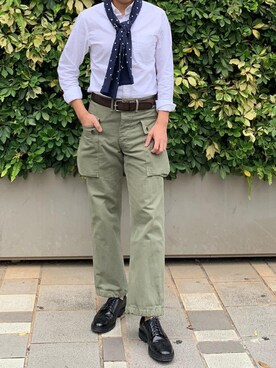 「RRL（ダブル アール エル）のアイテム（チノパンツ）」を使った、Andy Lauさん（メンズ・178cm）の秋コーディネート