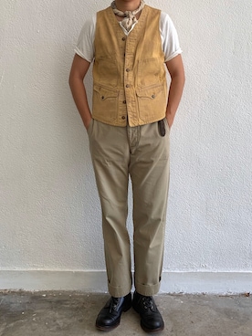 「RRL（ダブル アール エル）のアイテム（その他シューズ）」を使った、Andy Lauさん（メンズ・178cm）の夏コーディネート