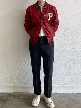 「RRL（ダブル アール エル）のアイテム（スラックス）」を使った、Andy Lauさん（メンズ・178cm）の冬コーディネート
