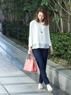 「アイテム（トートバッグ、オレンジ系）」を使った、NBB STAFF 09さん（レディース・157cm）の冬コーディネート