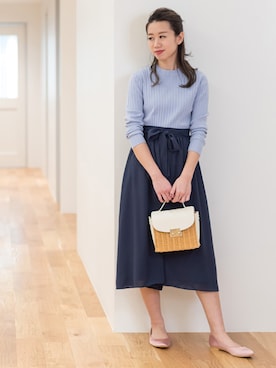 「NATURAL BEAUTY BASIC（ナチュラルビューティーベーシック）のコンパクトリブニット（ニット/セーター）」を使った、NBB STAFF 09さん（レディース・157cm）の春コーディネート