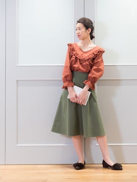 「膝丈スカート」｜NBB STAFF 09さん（レディース・157cm）の夏コーディネート