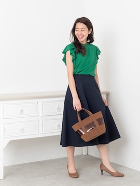 「NATURAL BEAUTY BASIC（ナチュラルビューティーベーシック）のアイテム（Tシャツ/カットソー）」を使った、NBB STAFF 09さん（レディース・157cm）の夏コーディネート