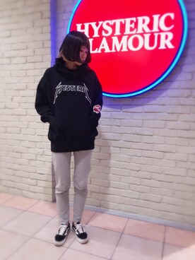 「HYSTERIC GLAMOUR（ヒステリックグラマー）のMETAL LOGO プリント パーカー（パーカー）」を使った、mzeさん（レディース・164cm）の秋コーディネート