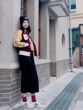 「CONVERSE（コンバース）のアイテム（スタジャン）」を使った、Pさん（レディース・165cm）の冬コーディネート