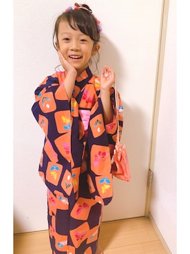 「no brand（ノーブランド）のアイテム（浴衣）」を使った、memeさん（キッズ・100cm）の夏コーディネート