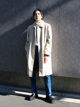 「アイテム（ステンカラーコート）」を使った、とっきーさん（メンズ・184cm・20代）の冬コーディネート