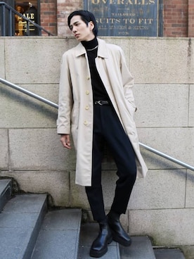 「アイテム（ステンカラーコート）」を使った、とっきーさん（メンズ・184cm・20代）の冬コーディネート