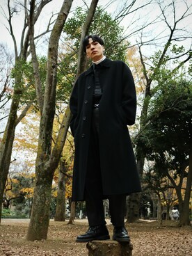 Yohji Yamamotoのステンカラーコートを使った人気ファッション