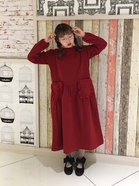 「アイテム（ワンピース/ドレス、レッド系）」を使った、merry jenny 新宿店さん（レディース・157cm）の冬コーディネート