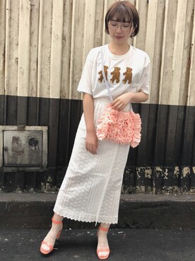 「アイテム（ショルダーバッグ、オレンジ系）」を使った、merry jenny 新宿店さん（レディース・157cm）の夏コーディネート