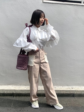 「アイテム（ハンドバッグ、パープル系）」を使った、merry jenny 新宿店さん（レディース・153cm）の秋コーディネート