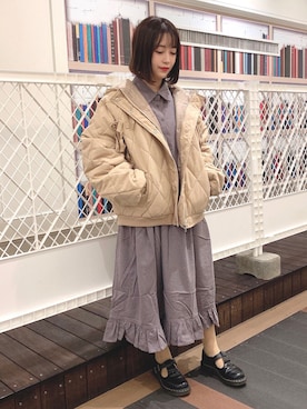 「シャツワンピース」｜「アイテム（ジャケット/アウター）」を使った、merry jenny 新宿店さん（レディース・153cm）の秋コーディネート