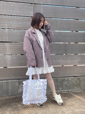 「アイテム（テーラードジャケット、パープル系）」を使った、merry jenny 新宿店さん（レディース・153cm）の冬コーディネート