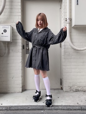 「merry jenny（メリージェニー）のレースダブルリボンスニーカー（その他シューズ）」を使った、merry jenny 新宿店さん（レディース・153cm）の春コーディネート