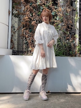 「merry jenny（メリージェニー）のfloral sneaker（スニーカー、ピンク系）」を使った、merry jenny 新宿店さん（レディース・153cm）の春コーディネート