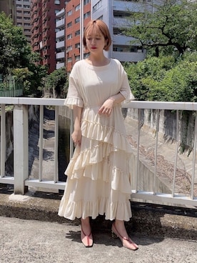 「merry jenny（メリージェニー）のアシメフリルワンピース（ワンピース、ホワイト系）」を使った、merry jenny 新宿店さん（レディース・153cm）の夏コーディネート