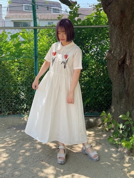 「merry jenny（メリージェニー）の二輪のtulip半袖ワンピース（ワンピース、ホワイト系）」を使った、merry jenny 新宿店さん（レディース・153cm）の夏コーディネート