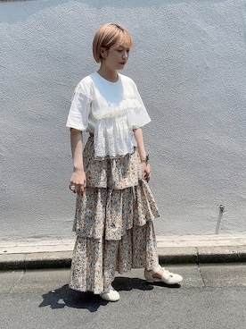 「merry jenny（メリージェニー）の箔グログランベルトシューズ（パンプス）」を使った、merry jenny 新宿店さん（レディース・153cm）の夏コーディネート