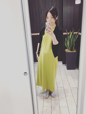 「AMERICAN HOLIC（アメリカンホリック）の・ノースリーブカットマキシワンピース（ワンピース、イエロー系）」を使った、yoshiepiyoさん（レディース・159cm）の夏コーディネート