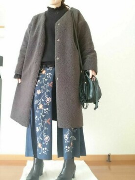 tokai-lily.97さんの「・ボアVネックコート」を使ったコーディネート