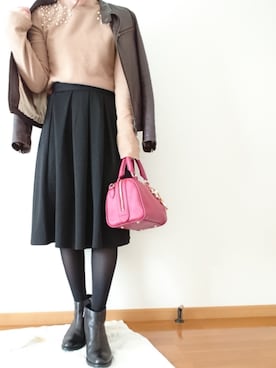 「アイテム（ボストンバッグ、レッド系）」を使った、tokai-lily.97さん（レディース・157cm）の冬コーディネート