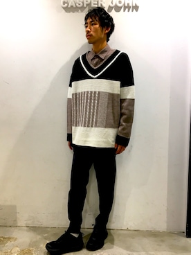 「YON（ヨン）のアイテム（トップス）」を使った、YOSHIさん（メンズ・171cm）の秋コーディネート