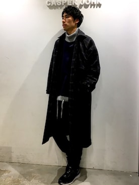 「CASPER JOHN（キャスパージョン）のアイテム（ステンカラーコート）」を使った、YOSHIさん（メンズ・171cm）の冬コーディネート