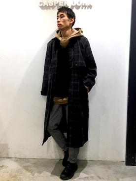 「CASPER JOHN（キャスパージョン）のアイテム（ステンカラーコート）」を使った、YOSHIさん（メンズ・171cm）の冬コーディネート