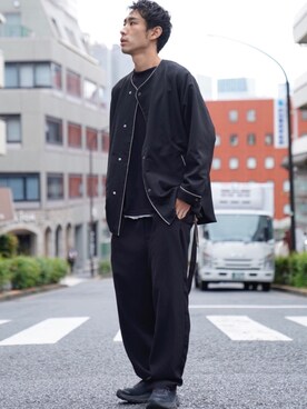 「ノーカラーシャツ」｜「アイテム（スウェット）」を使った、YOSHIさん（メンズ・171cm）の秋コーディネート