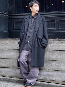 「CASPER JOHN（キャスパージョン）のアイテム（チェスターコート）」を使った、YOSHIさん（メンズ・171cm）の秋コーディネート